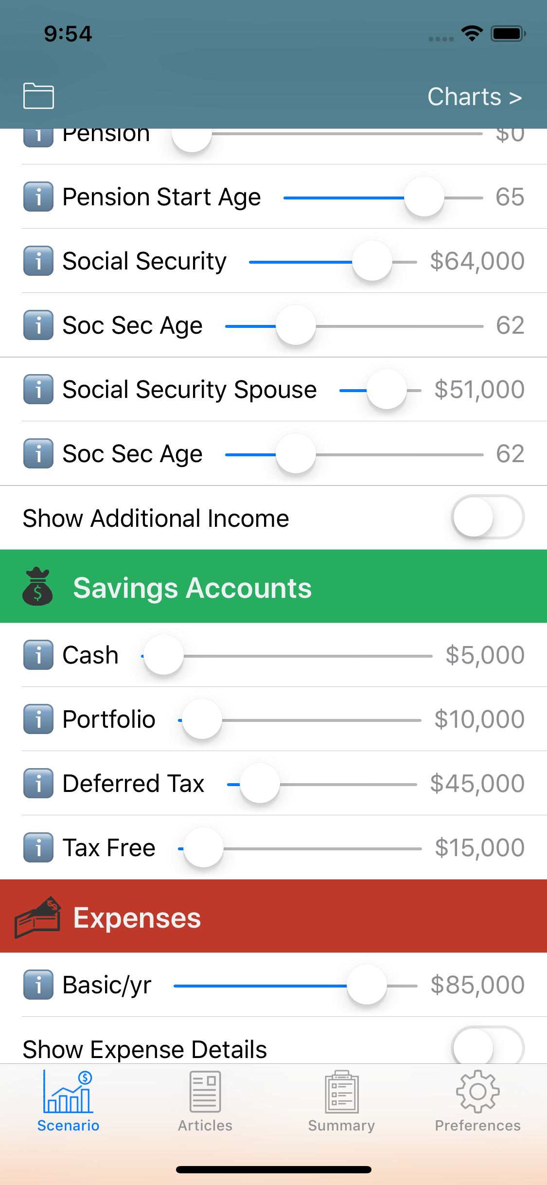 Scenario screen