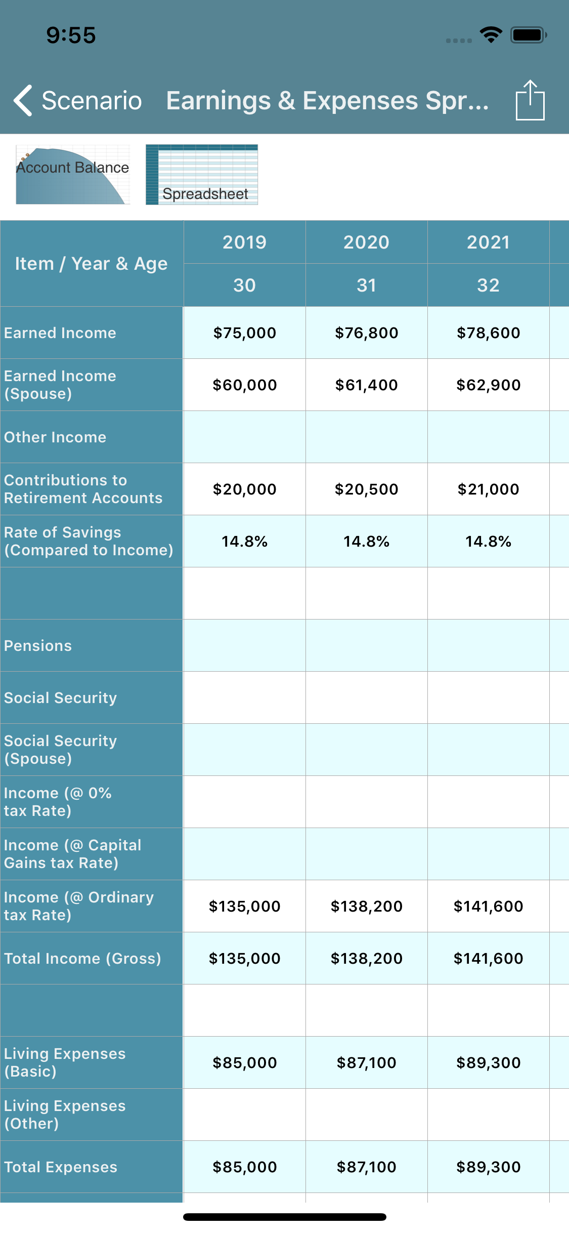 Spreadsheet screen